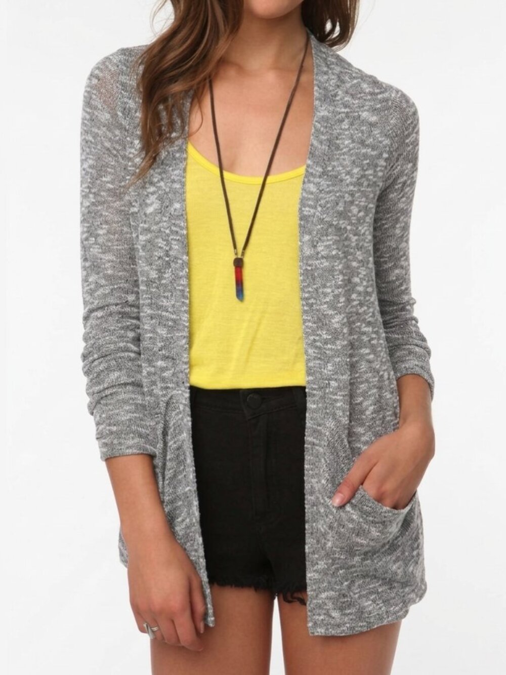 SPARKLE FADE URBAN OUTFITTERS White Black Open Marled Knit Cardigan Sweater XS